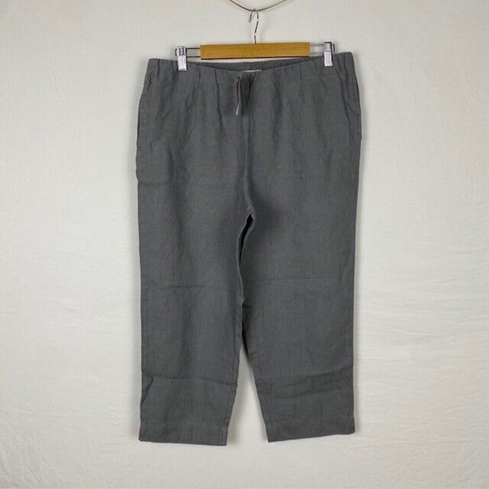 J.Jill Love Linen Pants Women Green Pull On Crop Pockets Wide Leg 100% Linen